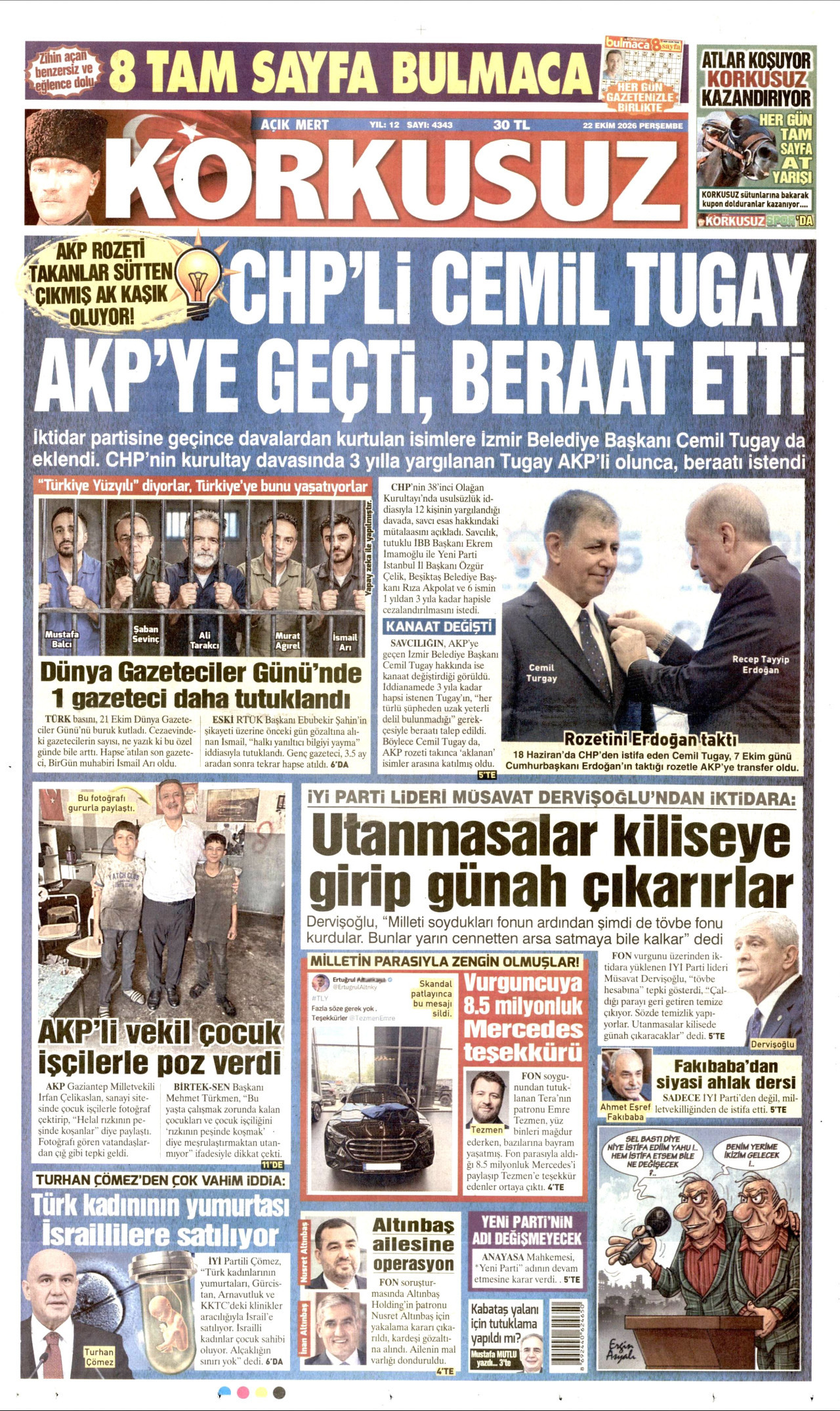 Korkusuz Gazetesi gazetesi manşeti